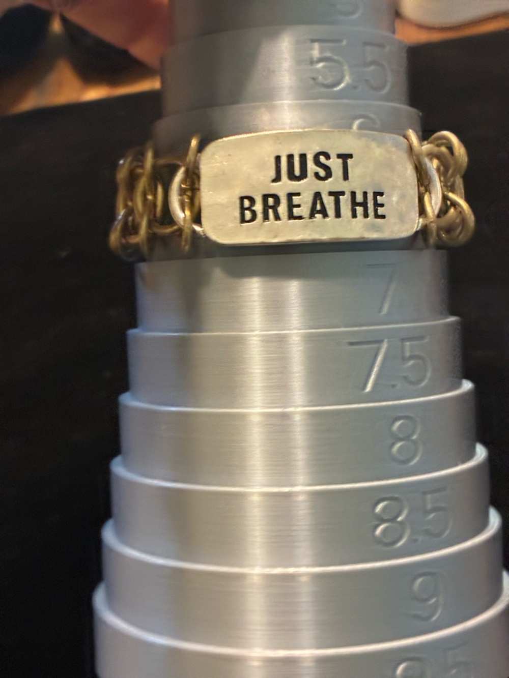 Inspirational "Just Breathe" Silver Tone (in some light gold) Bracelet @size 6 - Picture 8 of 10